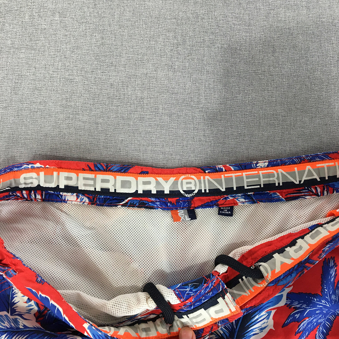 Superdry Mens Hawaiian Shorts Size 2XL Red Blue Floral Surf Beach Boardies