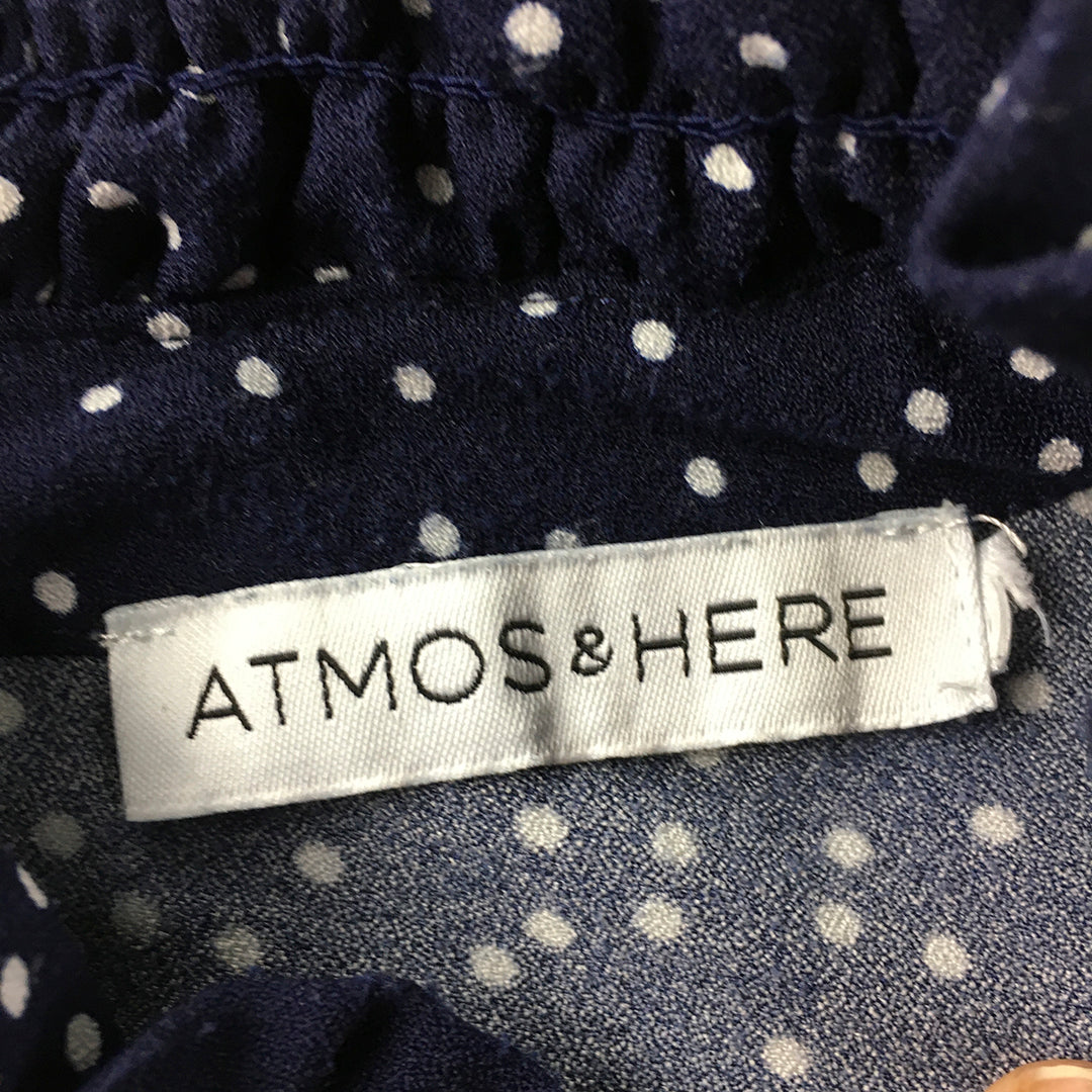 Atmos & Here Womens Mini Dress Size 16 Navy Blue Dot Long Sleeve Ruffled