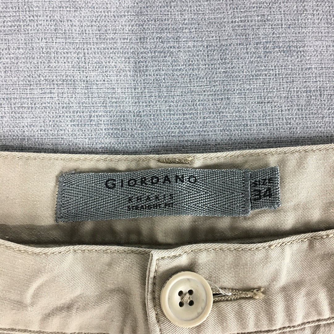 Giordano Mens Chino Pants Size 34 Brown Straight Leg Pockets