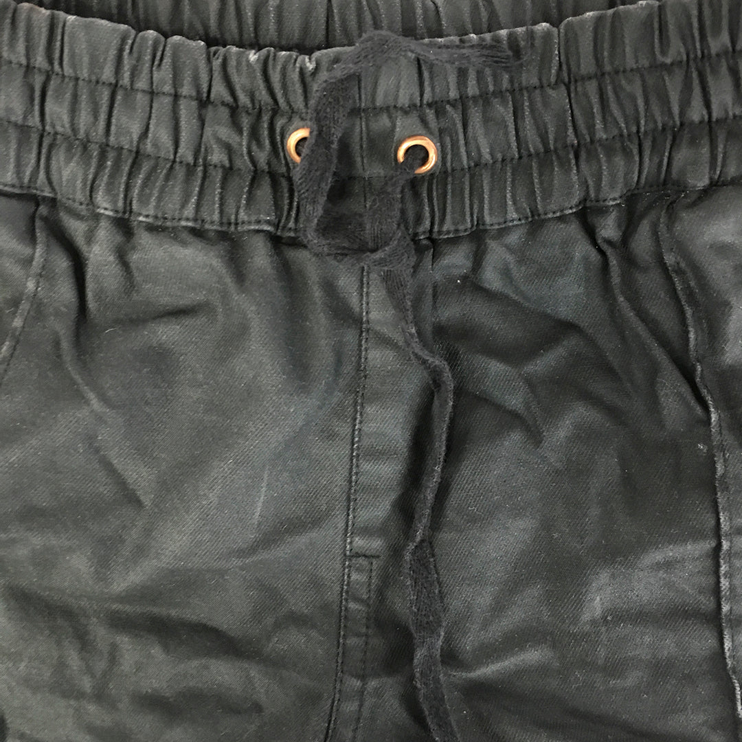 Alice In The Eve Womens Waxed Faux Leather Shorts Size 8 Black Drawstring