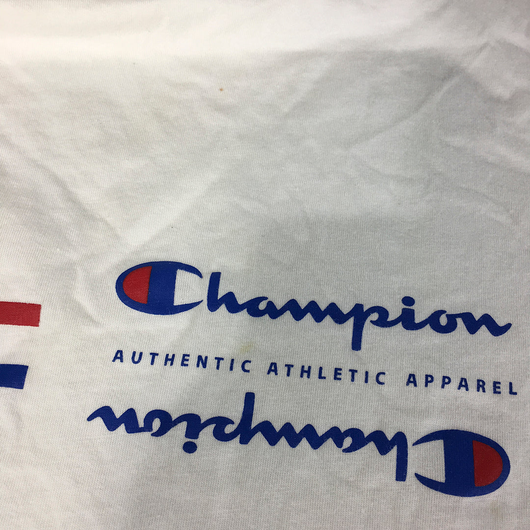 Champion Mens T-Shirt Size M White Logo Crew Neck Short Sleeve Tee