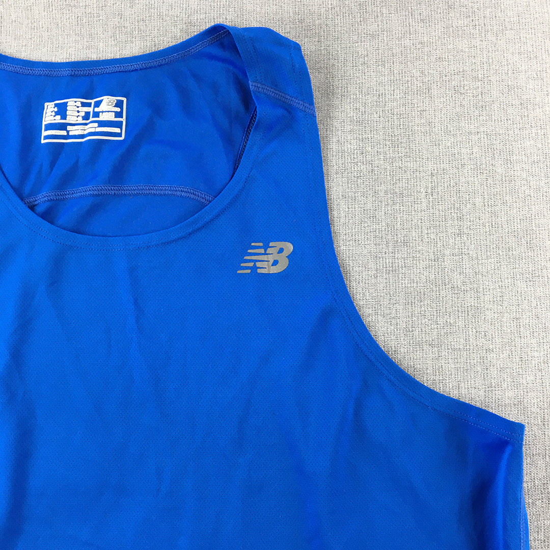 New Balance Mens Tank Top Size L Blue Logo Sleeveless Running Singlet Shirt