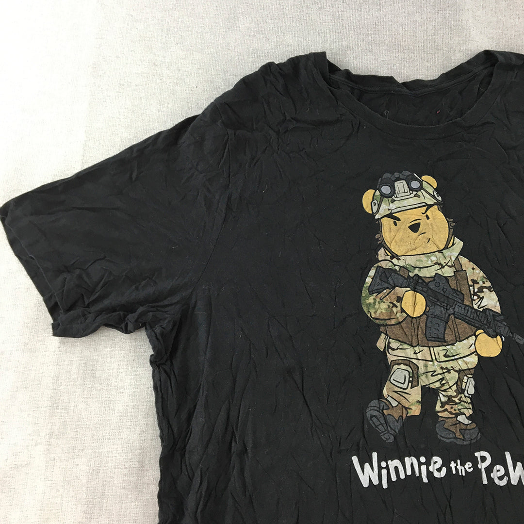 Winnie The Pooh Mens T-Shirt Size XL Black Soldier Army Gun Funny Tee