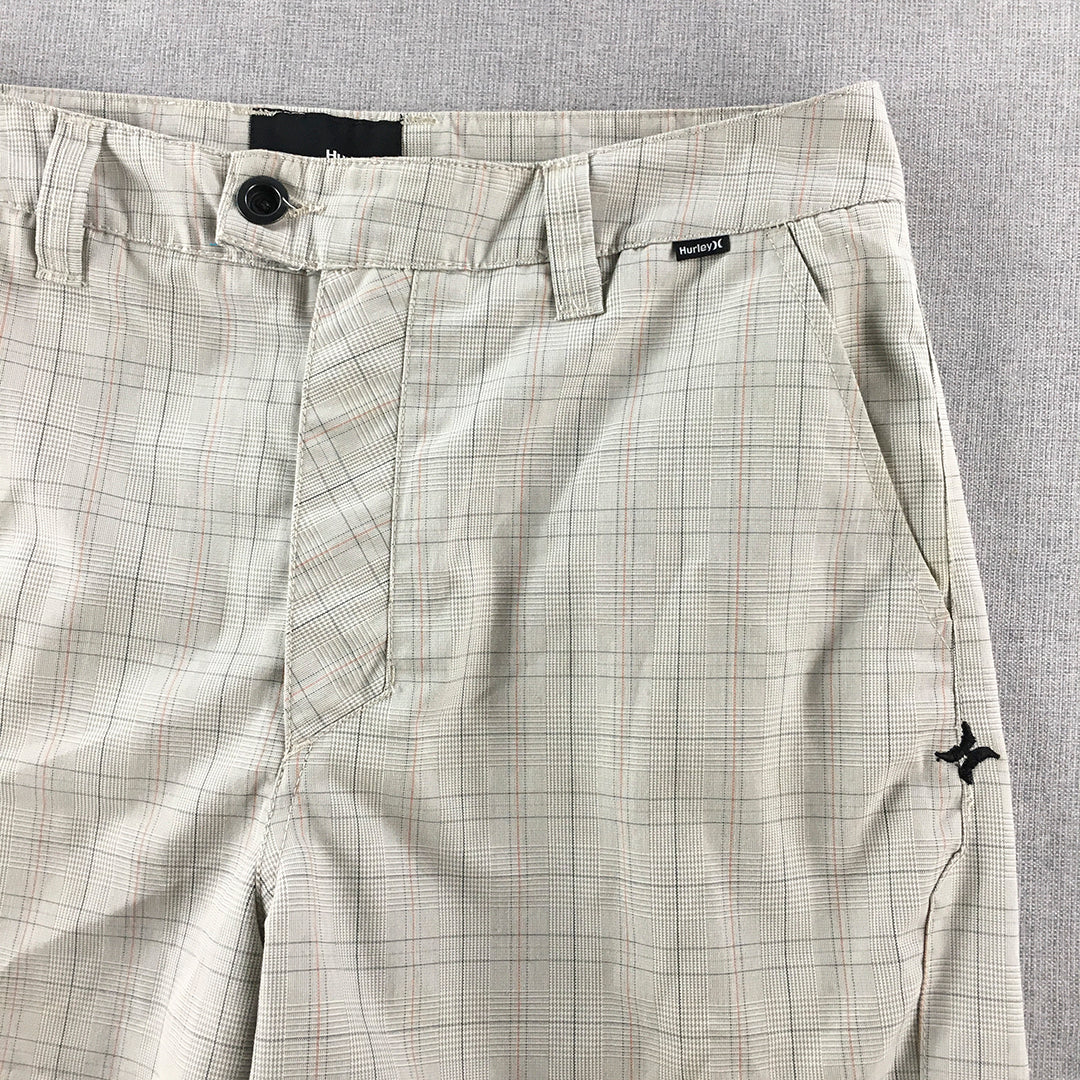 Hurley Mens Chino Shorts Size 30 Grey Checkered Logo Casual Walking