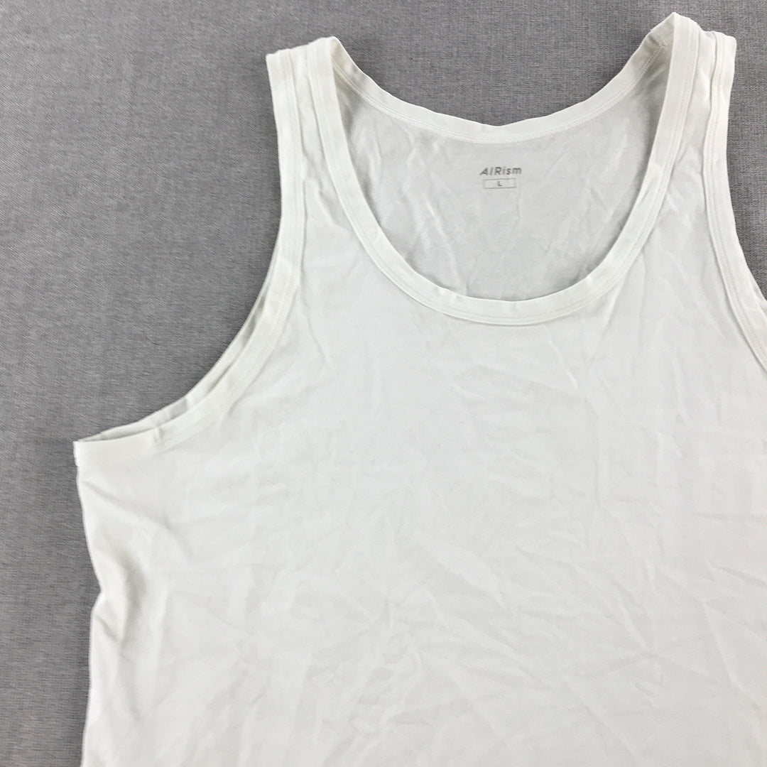 Uniqlo AIRism Mens Tank Top SIze L White Sleeveless Shirt