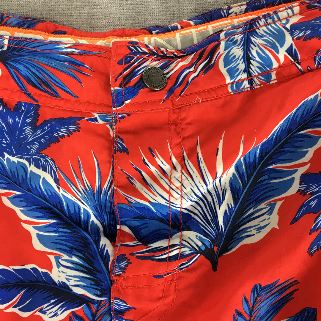 Superdry Mens Hawaiian Shorts Size 2XL Red Blue Floral Surf Beach Boardies