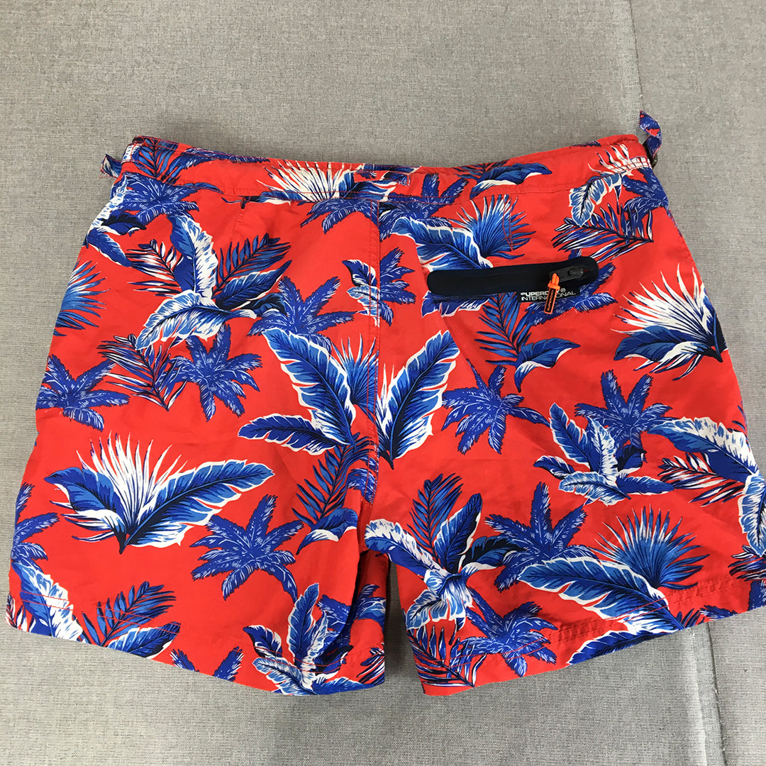 Superdry Mens Hawaiian Shorts Size 2XL Red Blue Floral Surf Beach Boardies