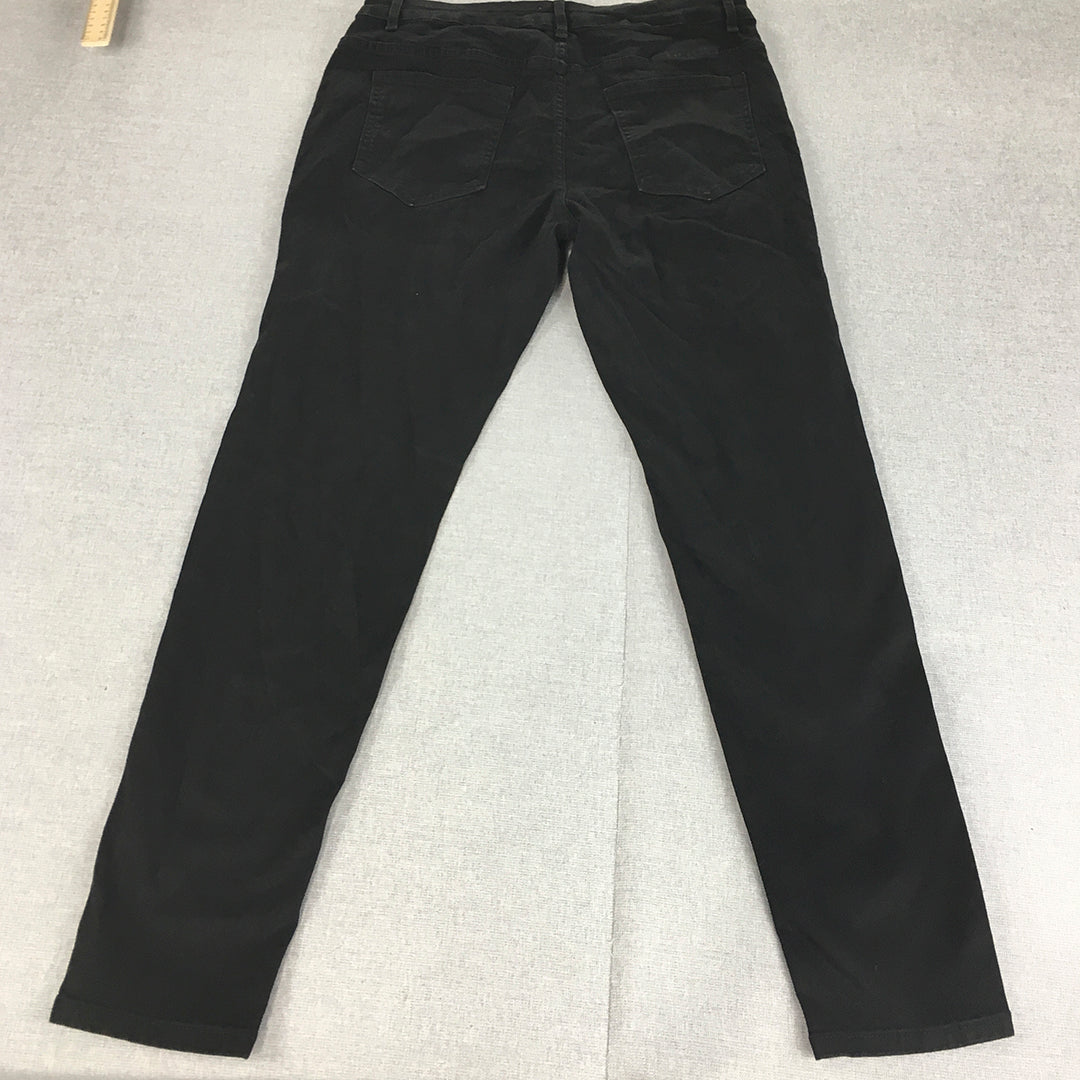 Romwe Skinny Jeans Size 34 Black Dark Wash Ripped Stretch Denim