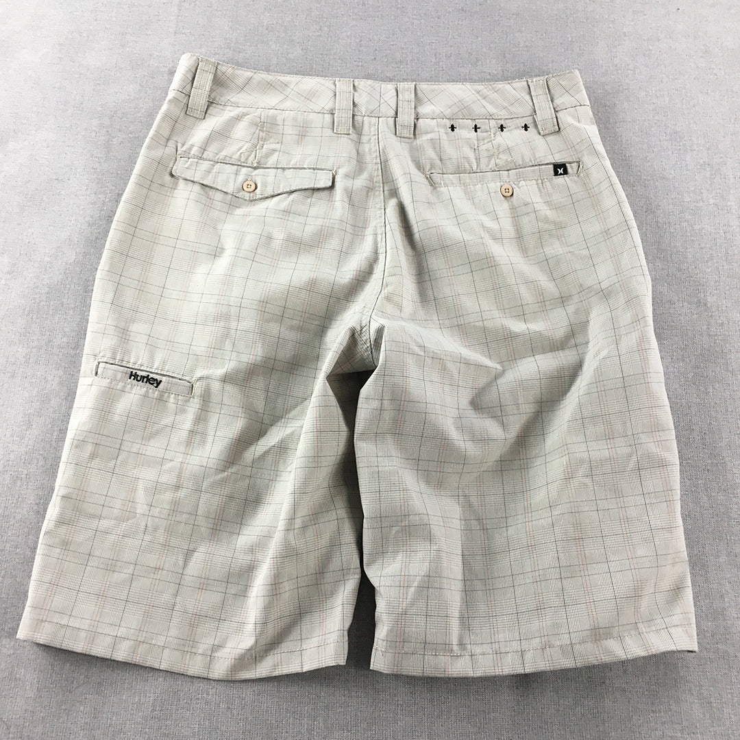 Hurley Mens Chino Shorts Size 30 Grey Checkered Logo Casual Walking