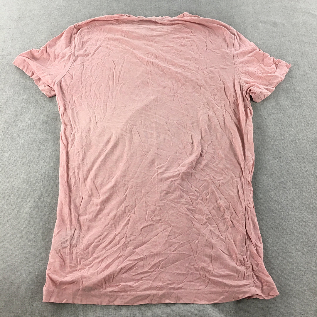 H&M Mens T-Shirt Size L Slim Fit Pink Crew Neck Short Sleeve Tee