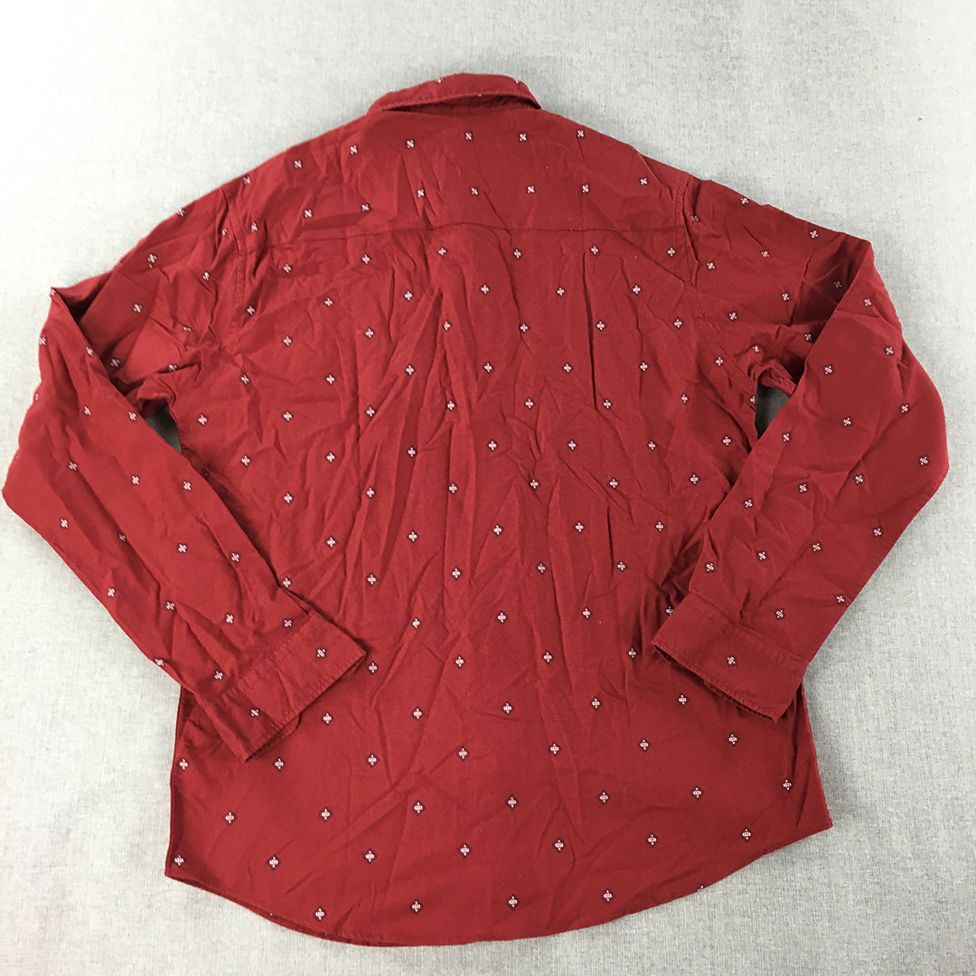 Aeropostale Mens Shirt Size M Red Aztec Dot Button-Up Long Sleeve