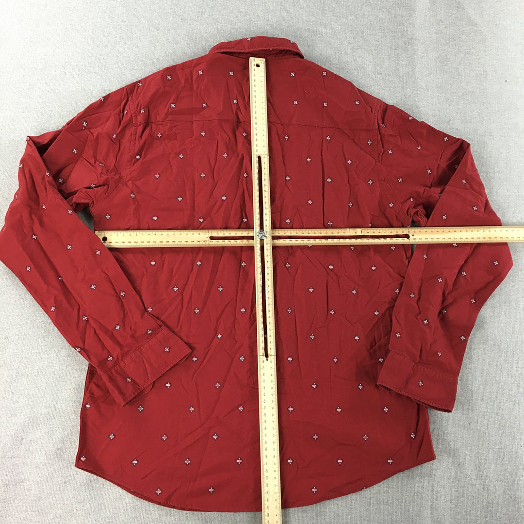 Aeropostale Mens Shirt Size M Red Aztec Dot Button-Up Long Sleeve