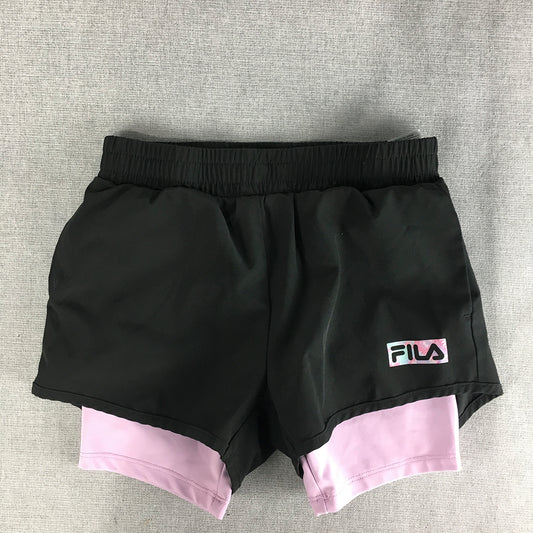 FILA Kids Girls Shorts Size 7 Black Pink Lined Elastic Waist Pockets Logo