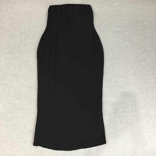 Boohoo Womens Bodycon Dress Size 12 Black Strapless Midi Stretch Fabric