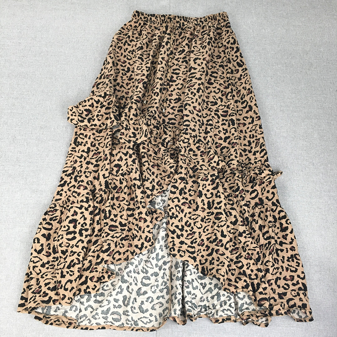 Vine Apparel Womens Maxi Skirt Size 10 Brown Cheetah Print Elastic Waist