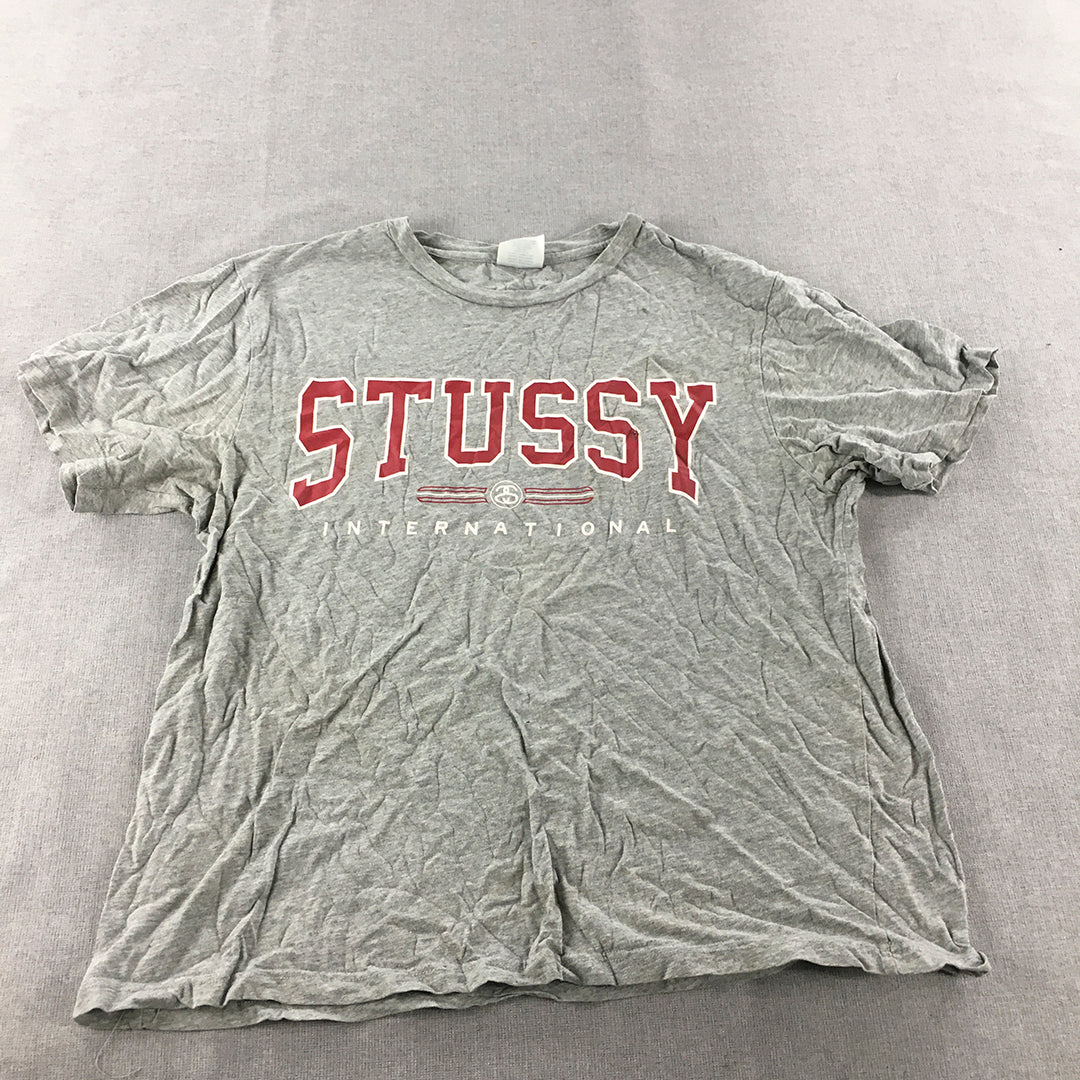 Stussy Womens T-Shirt Size 12 Grey Logo Short Sleeve Top