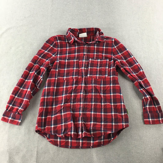 Kathmandu Kids Boys Flannel Shirt Size 8 Red Long Sleeve Button-Up Pockets