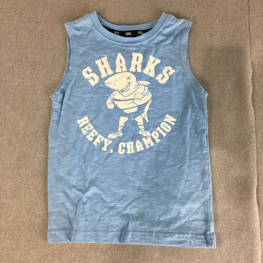 Cronulla Sharks Kids Boys Tank Top Size 3 Toddler Blue NRL Rugby League