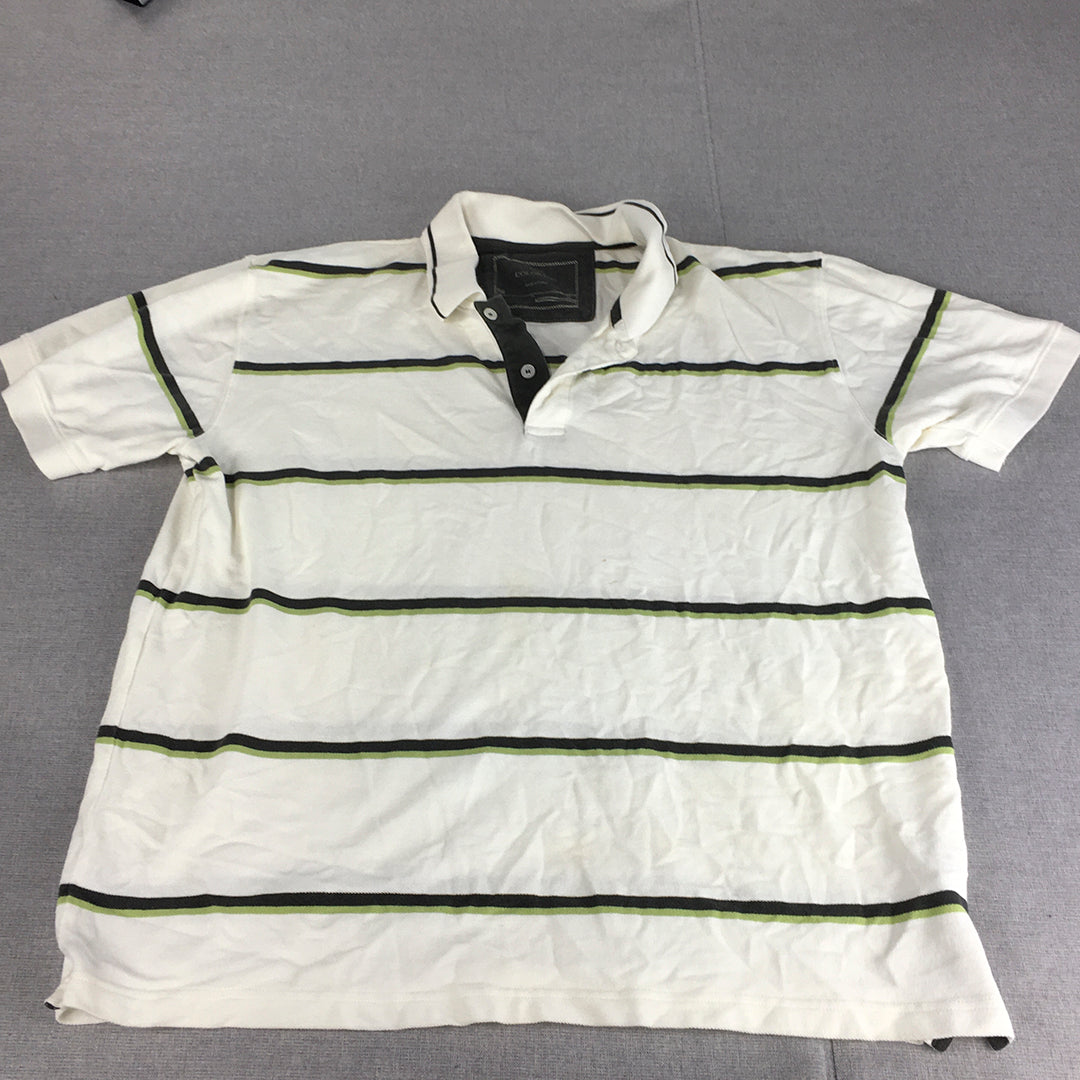 Colorado Mens Polo Shirt Size 2XL White Striped Collared Short Sleeve Rugby