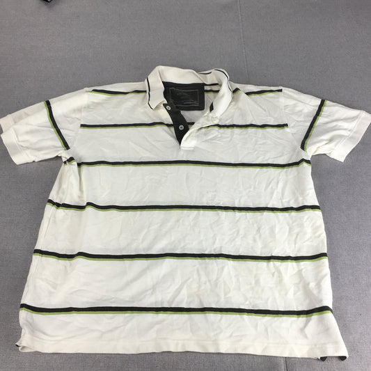 Colorado Mens Polo Shirt Size 2XL White Striped Collared Short Sleeve Rugby