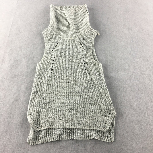 Sass Womens Knit Vest Size 12 Grey Roll Neck Sleeveless Jumper