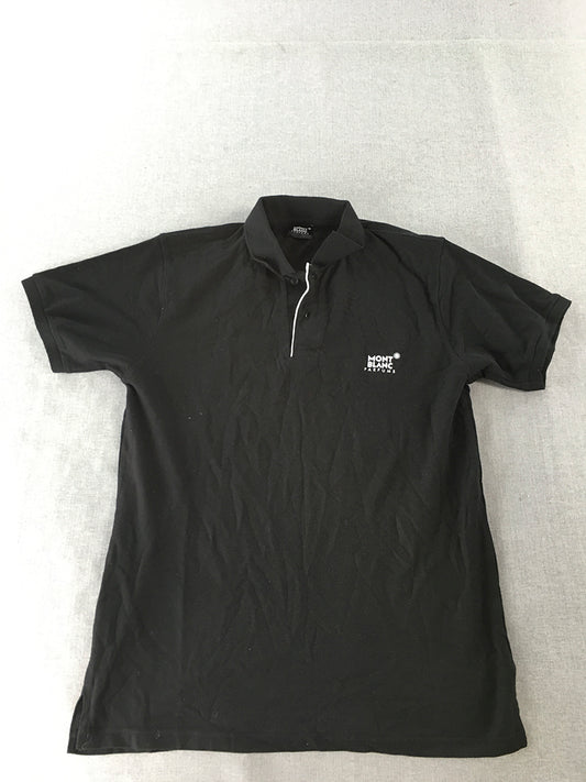 Mont Blanc Parfums Mens Polo Shirt Size S Black Logo Collared Rugby