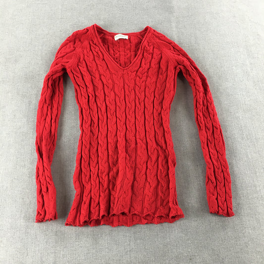 Queenspark Womens Cable Knit Sweater Size S Red V-Neck Jumper