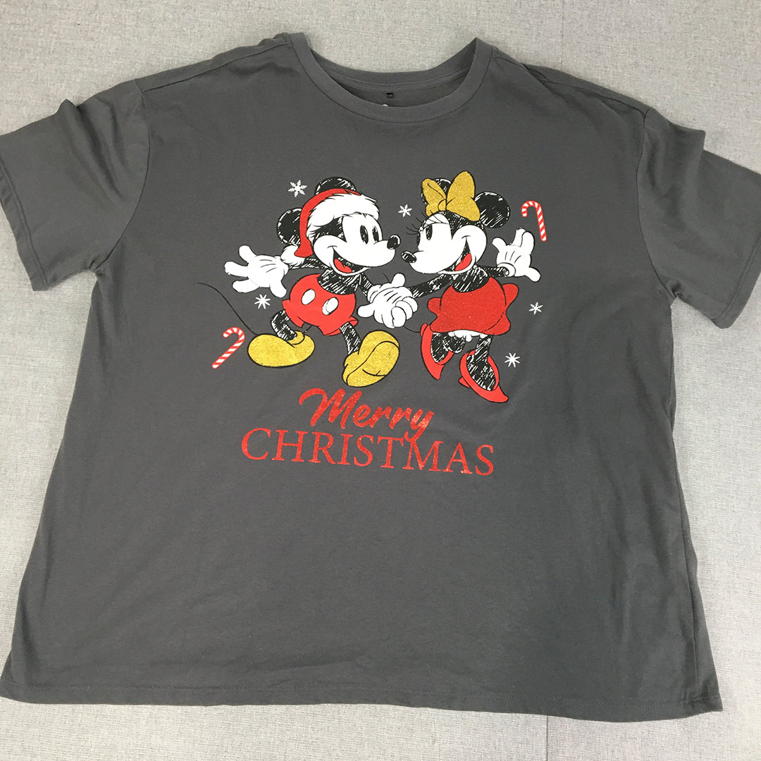 Disney Mickey & Minnie Mouse Christmas Womens T-Shirt Size 18 Grey Top