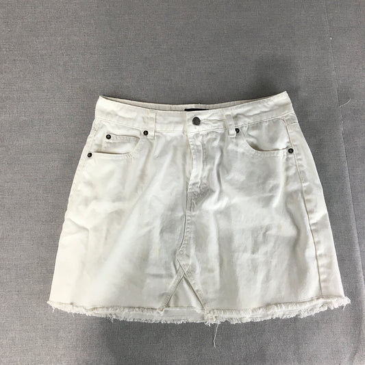 Ghanda Womens Denim Mini Skirt Size 10 White Raw Hem Pockets