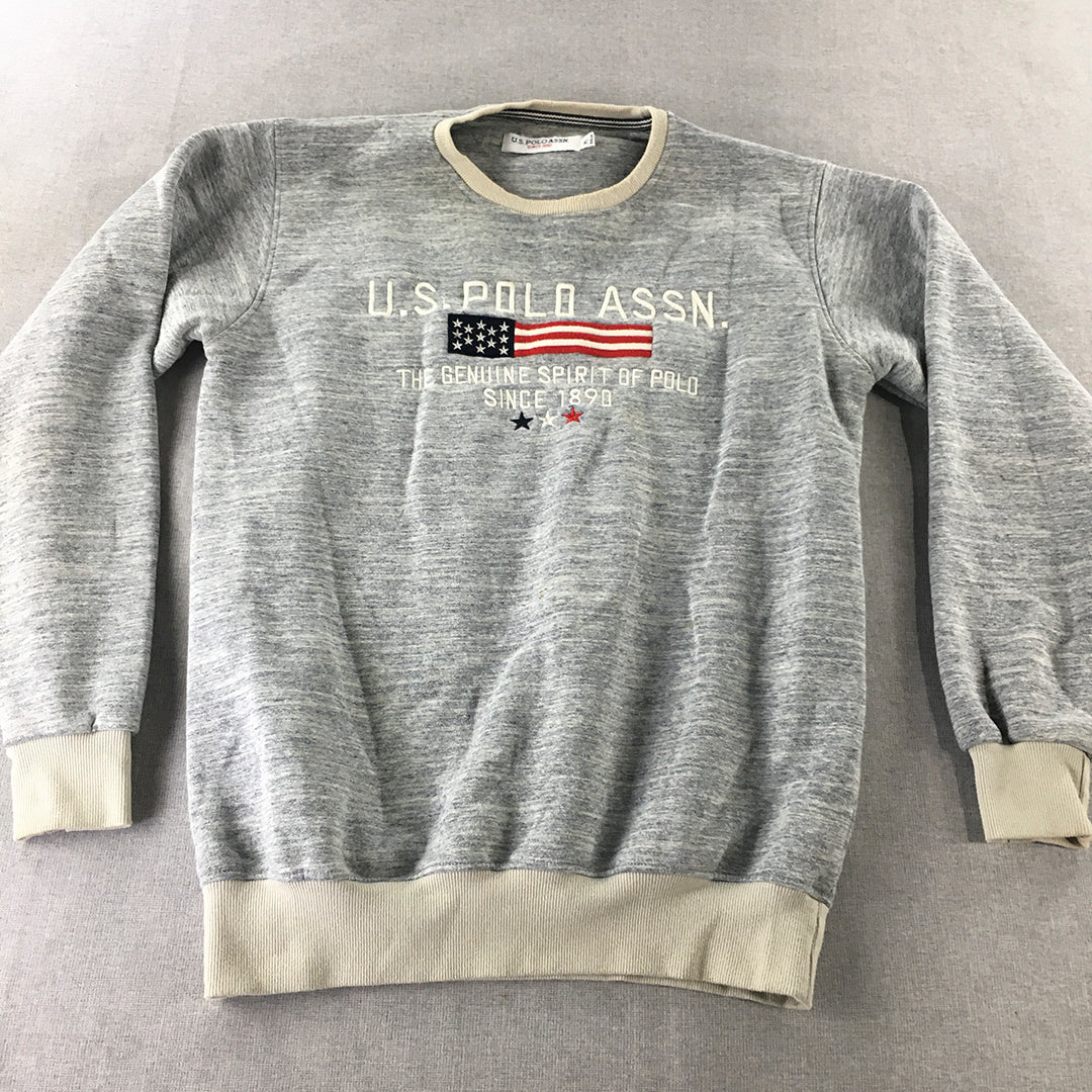 U.S. Polo Assn. Womens Sweater Size XL Grey USA Flag Embroidered Logo Jumper