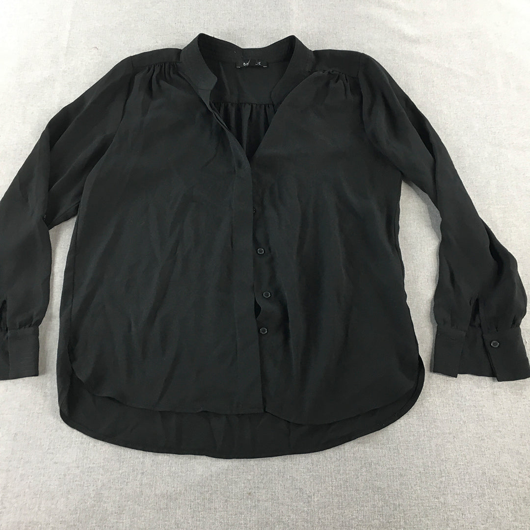 Basque Womens Top Size 10 Black Long Sleeve Button-Up Shirt