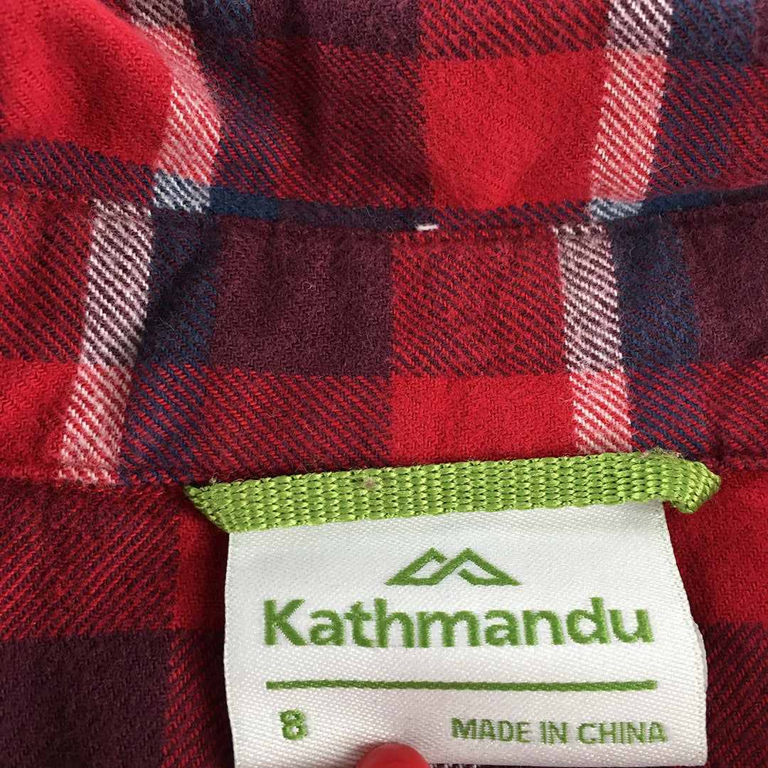 Kathmandu Kids Boys Flannel Shirt Size 8 Red Long Sleeve Button-Up Pockets