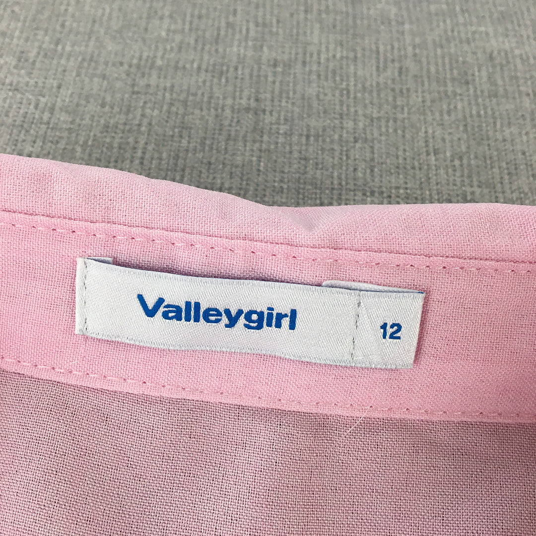 Valleygirl Womens Top Size 12 Pink Short Sleeve Button-Up Collared Shirt Blouse