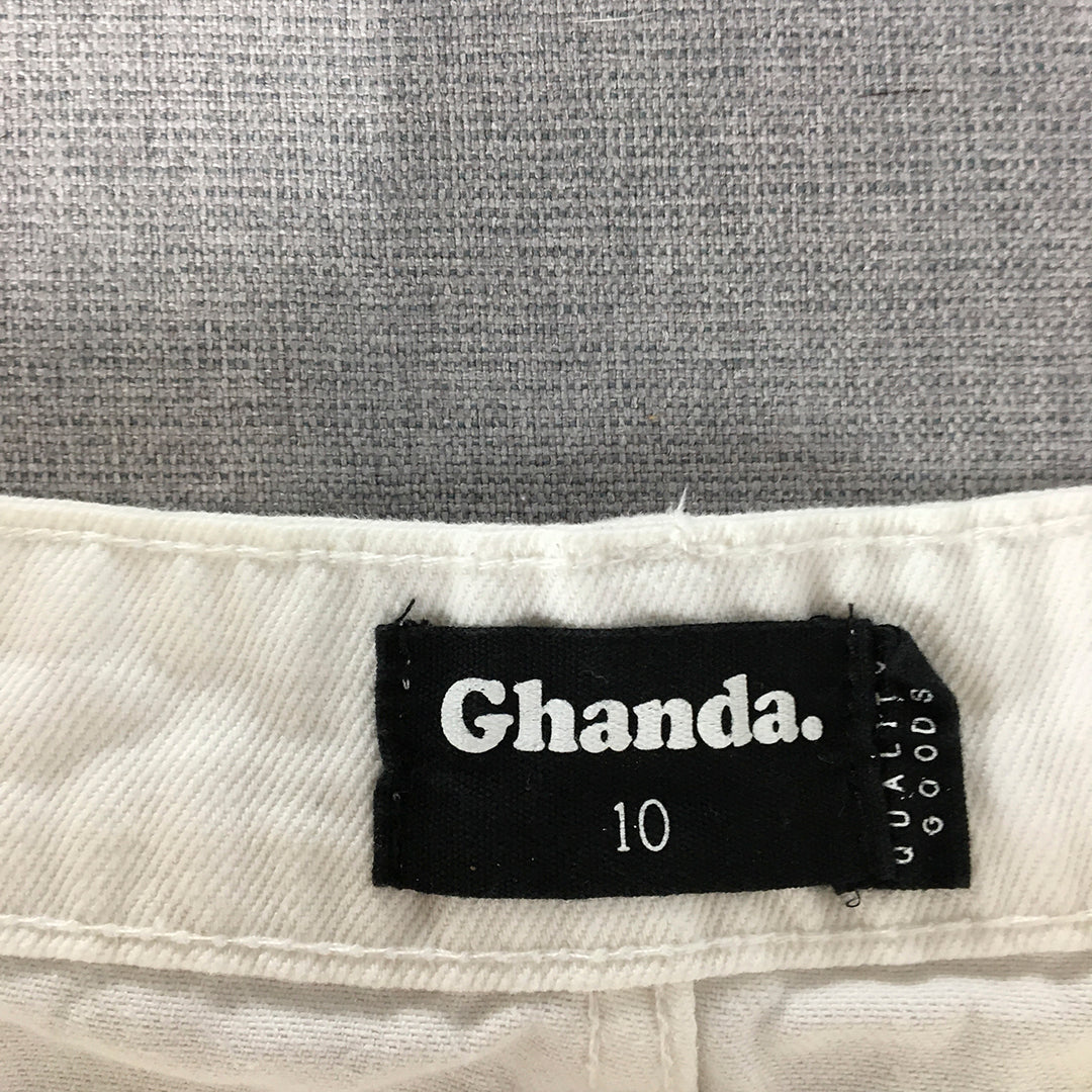 Ghanda Womens Denim Mini Skirt Size 10 White Raw Hem Pockets