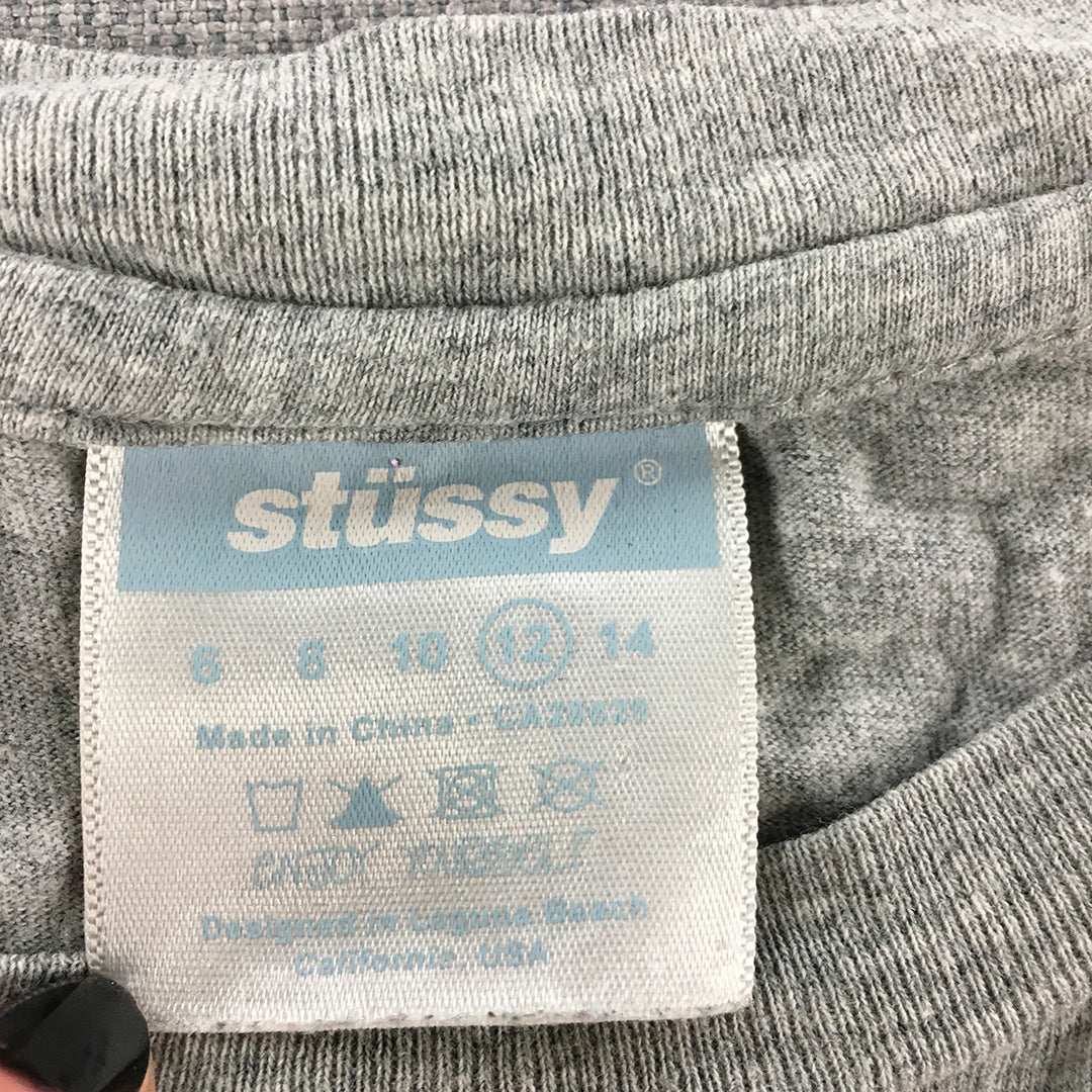 Stussy Womens T-Shirt Size 12 Grey Logo Short Sleeve Top