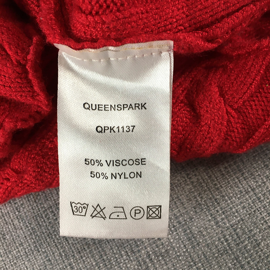 Queenspark Womens Cable Knit Sweater Size S Red V-Neck Jumper