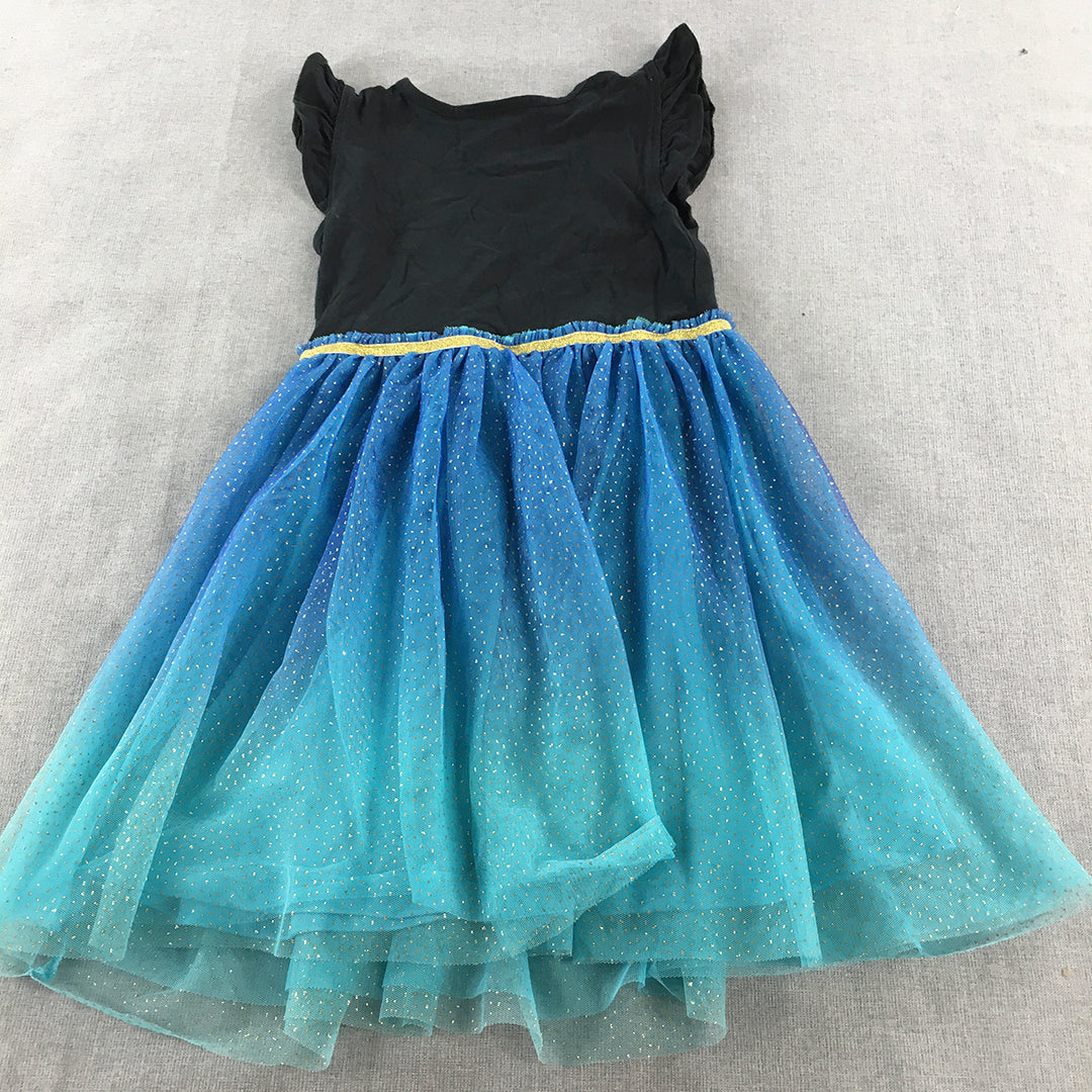 Disney Frozen Kids Girls Dress Size 9 Black Blue Pleated Short Sleeve