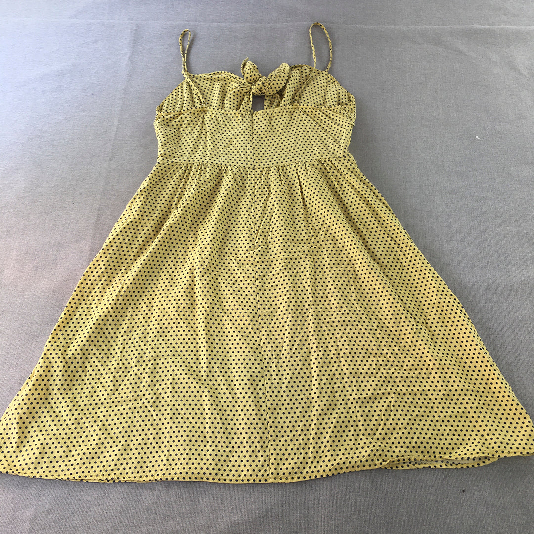 Sunny Girl Womens Mini Dress Size 12 Yellow Polka Dot Button A-Line