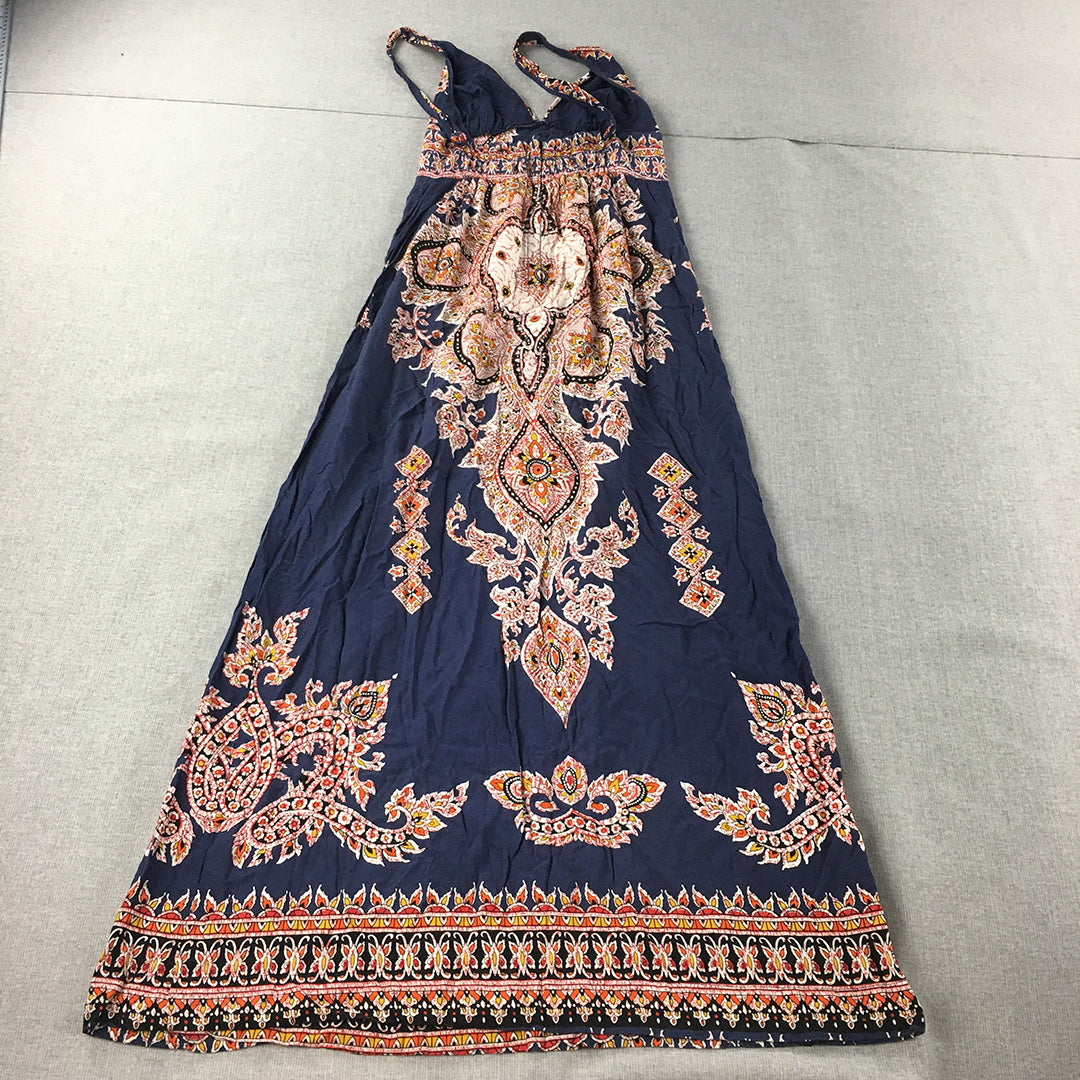 Bardot Womens Maxi Dress Size 8 Blue Red Paisley Floral Sleeveless A-Line