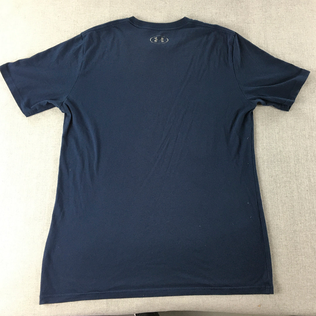 Under Armour Mens T-Shirt Size M Navy Blue Logo Crew Neck Tee