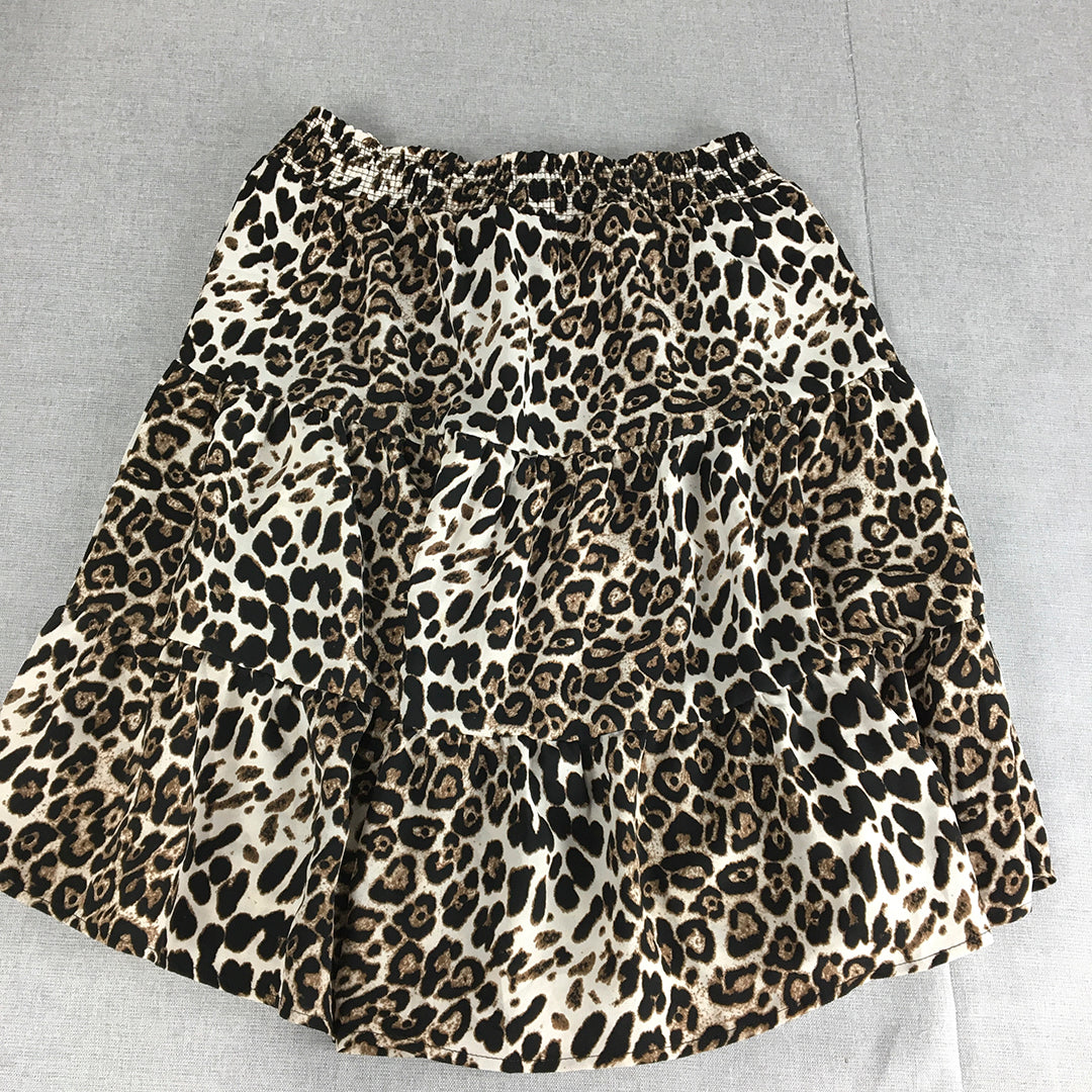 Leoni Womens A-Line Tiered Skirt Size M Brown Leopard Print Elastic Waist