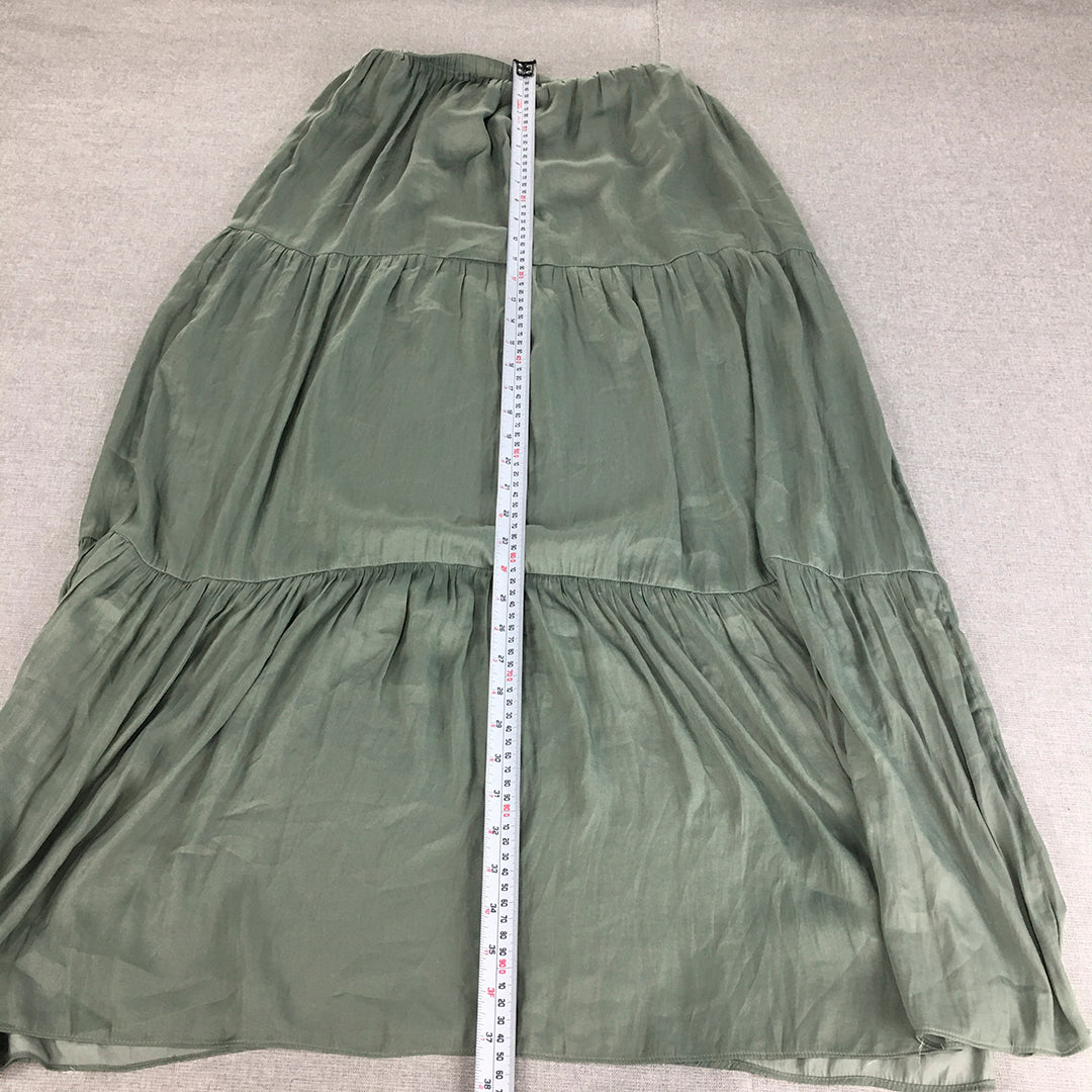 The Fated Womens Maxi Skirt Size 10 Green Tiered A-Line Elastic Waist