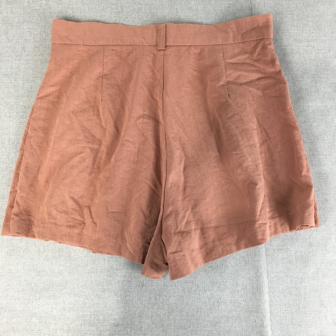 Princess Polly Womens Shorts Size 14 Brown Pleated