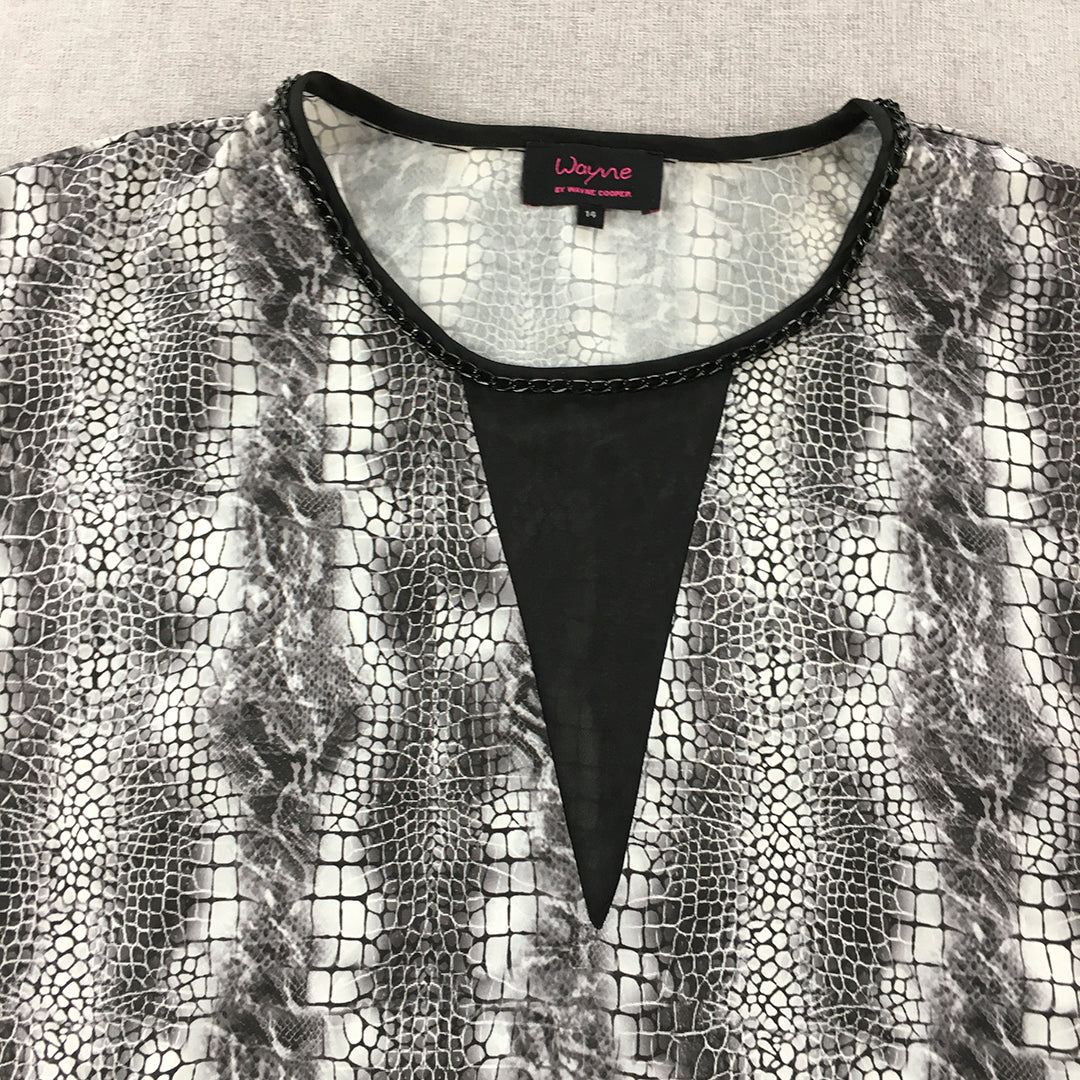 Wayne Cooper Womens Top Size 14 Grey Snakeskin Pattern Sleeveless Blouse