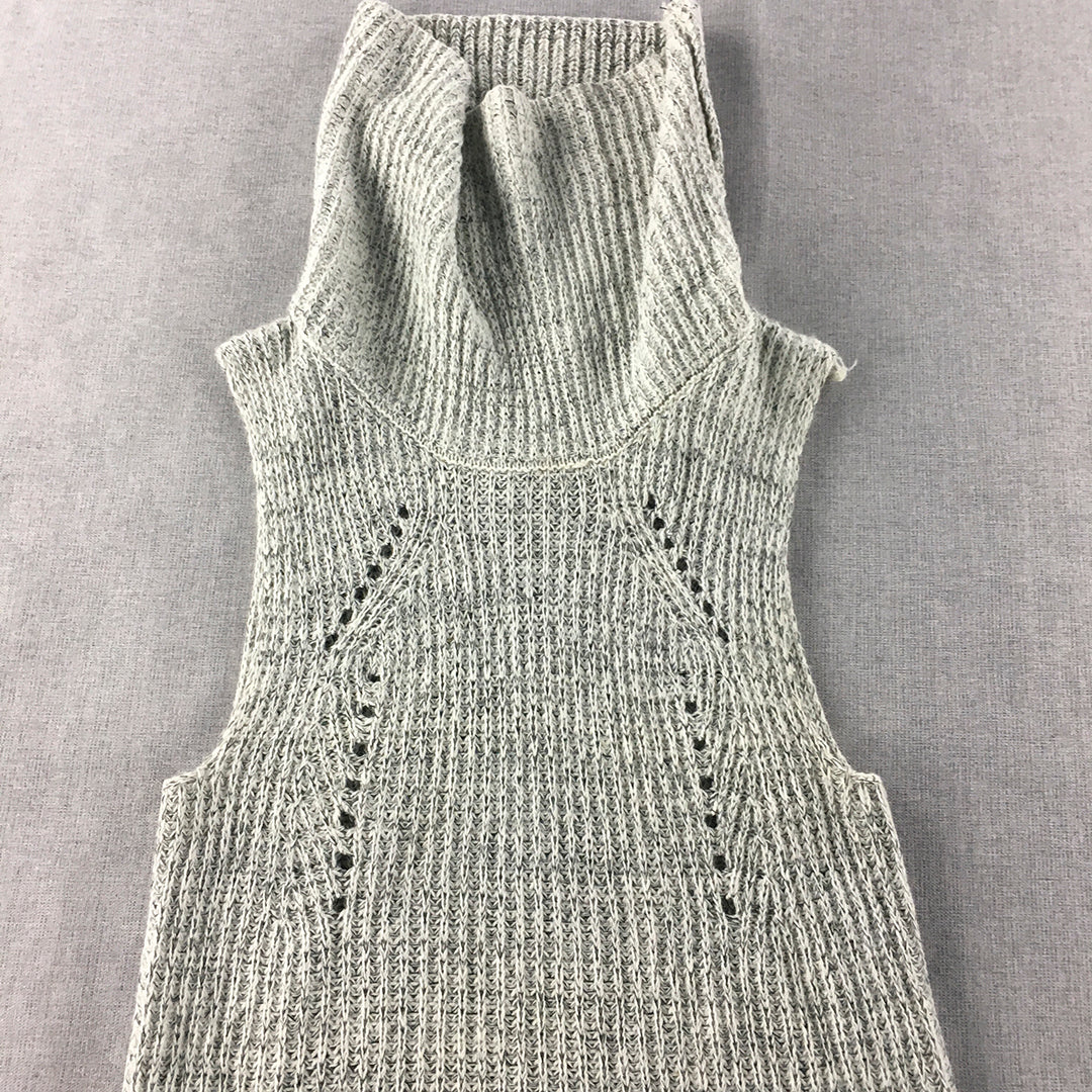 Sass Womens Knit Vest Size 12 Grey Roll Neck Sleeveless Jumper