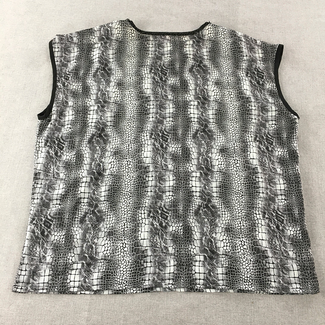 Wayne Cooper Womens Top Size 14 Grey Snakeskin Pattern Sleeveless Blouse