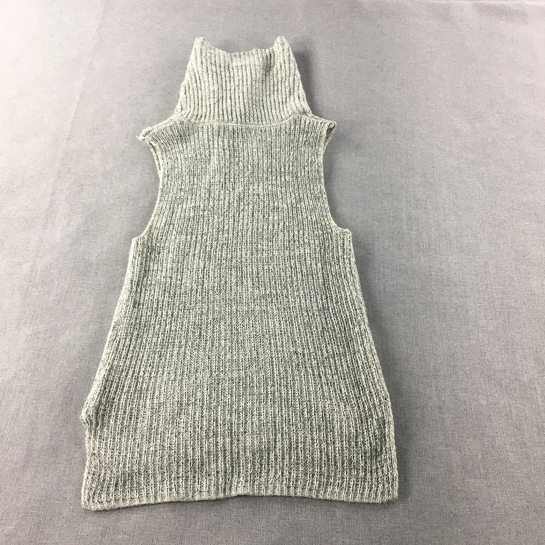 Sass Womens Knit Vest Size 12 Grey Roll Neck Sleeveless Jumper