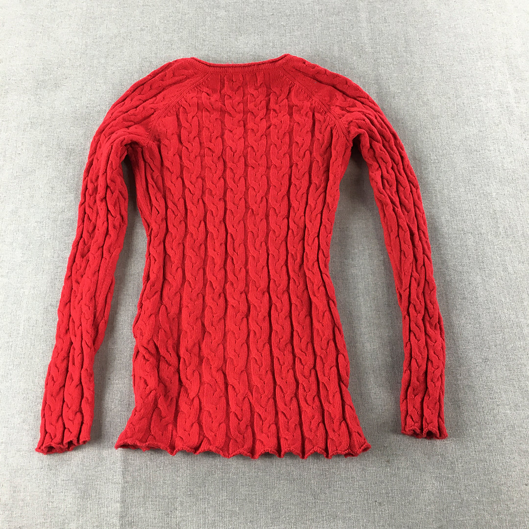 Queenspark Womens Cable Knit Sweater Size S Red V-Neck Jumper