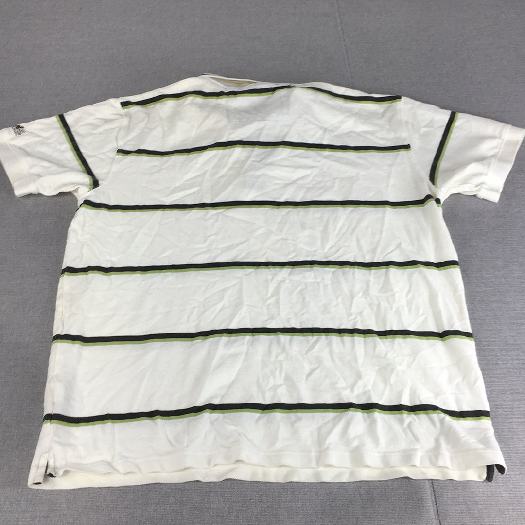 Colorado Mens Polo Shirt Size 2XL White Striped Collared Short Sleeve Rugby