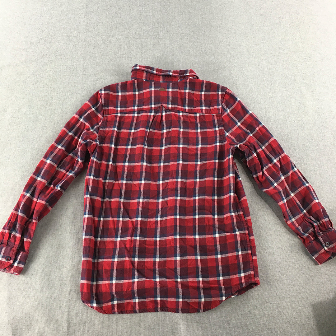 Kathmandu Kids Boys Flannel Shirt Size 8 Red Long Sleeve Button-Up Pockets